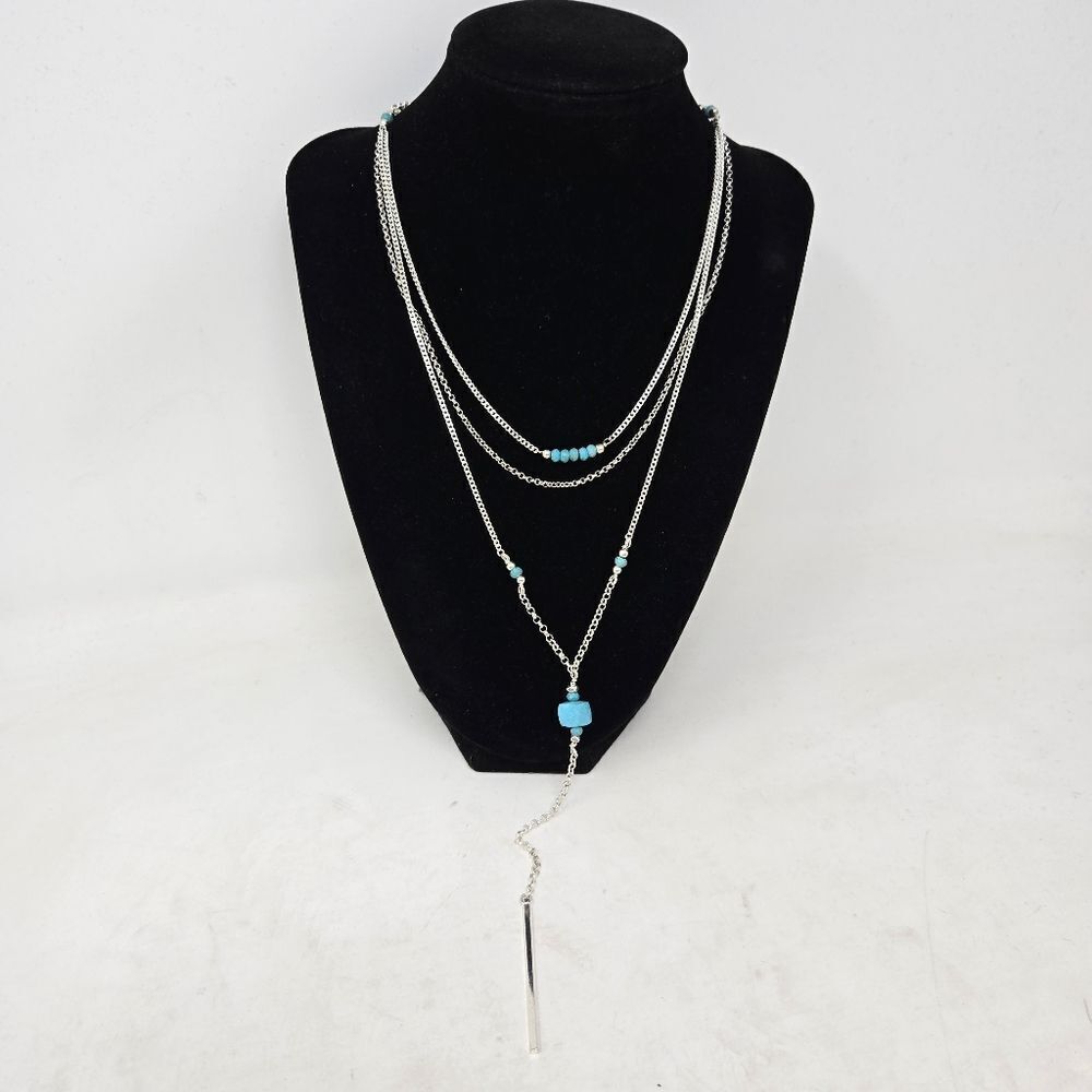 NAKAMOL Elegant Silver‎ and Blue Layered Lariat Necklace